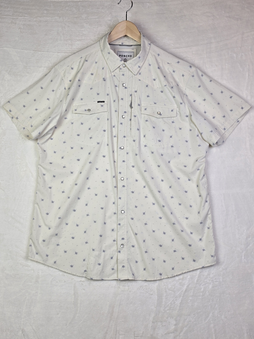 Poncho Slim Fit Shirt Mens 2XL Pearl Snap Short Sleeve Ivory Graphic Print